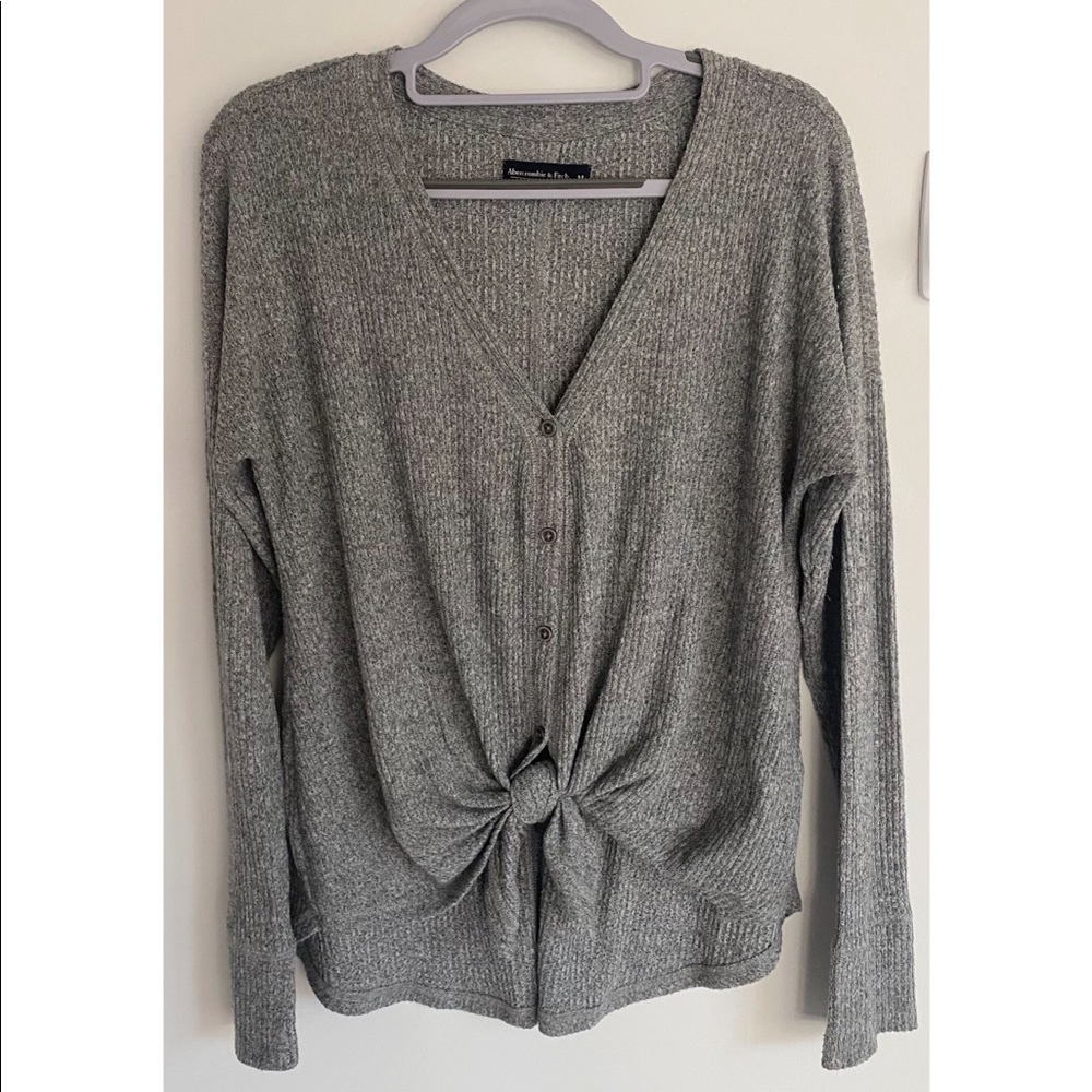 Abercrombie & Fitch Women's Gray Button Up Tie Front Knit Top Size Medium
